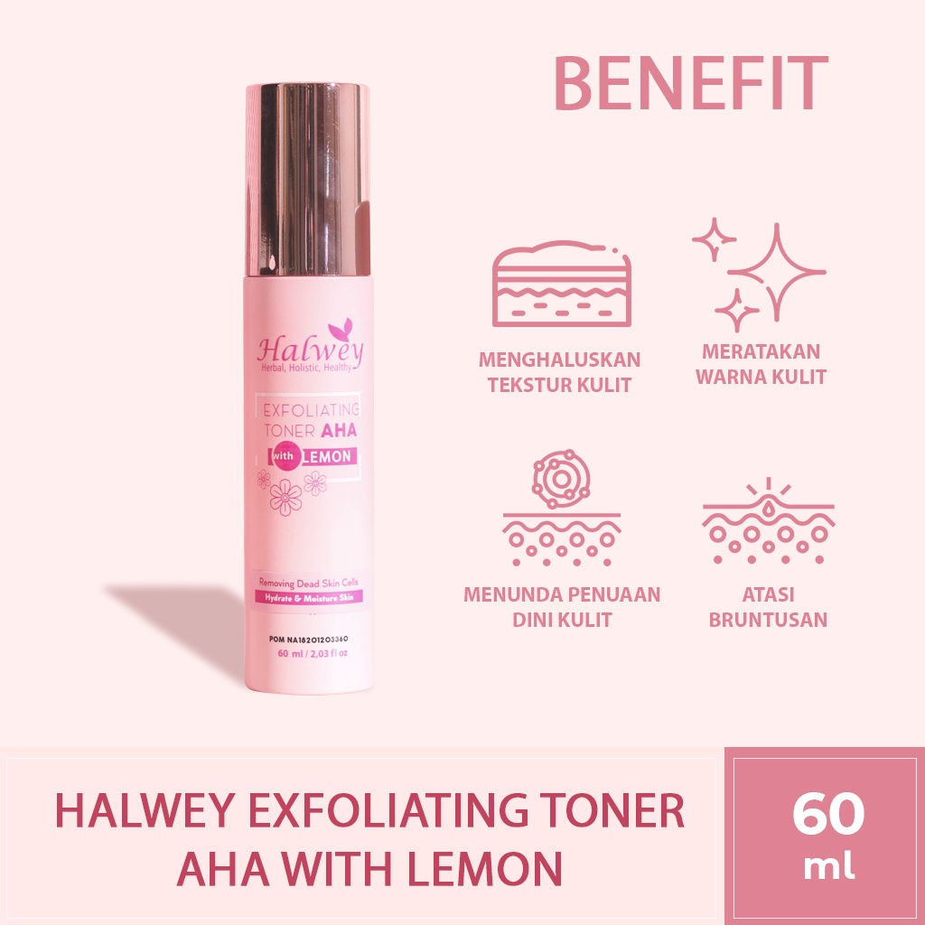 Halwey Exfoliating Toner AHA with Lemon, 60ml (Membuat wajah Tambah glowing)