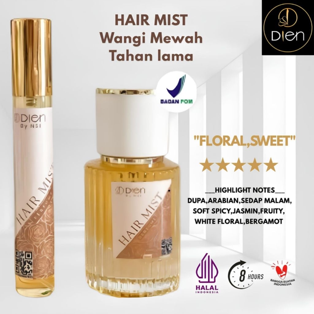 Hair Mist ( PENGHARUM RAMBUT) By Dien Perfume wangi mewah tahan lama non alkohol 30 ML