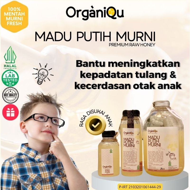 madu putih Organiqu Bee Pollen + Royal Jelly Premium Raw Honey by Halwey