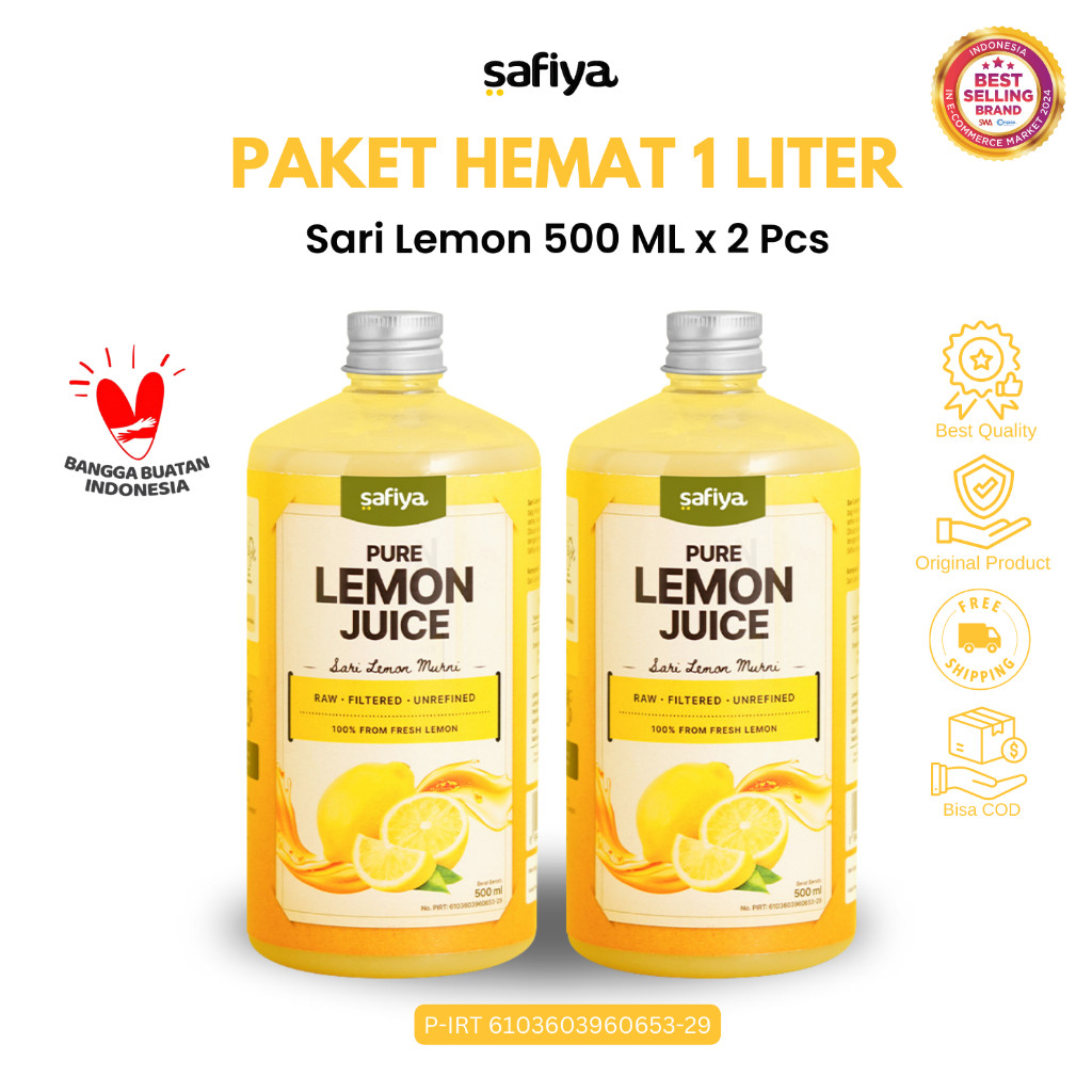 Safiya Sari Lemon 1 Liter Pure Lemon Juice Fresh 100% Asli HalweyJaktim