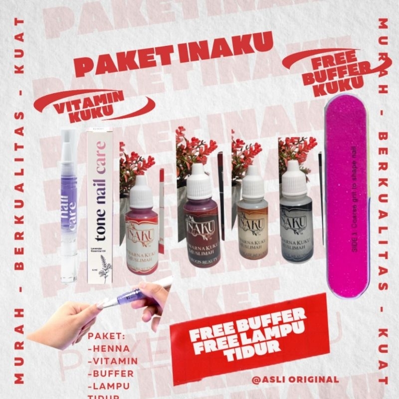 PAKET INAKU Free Lampu tidur Inai kuku aman untuk shalat warna tahan lama
