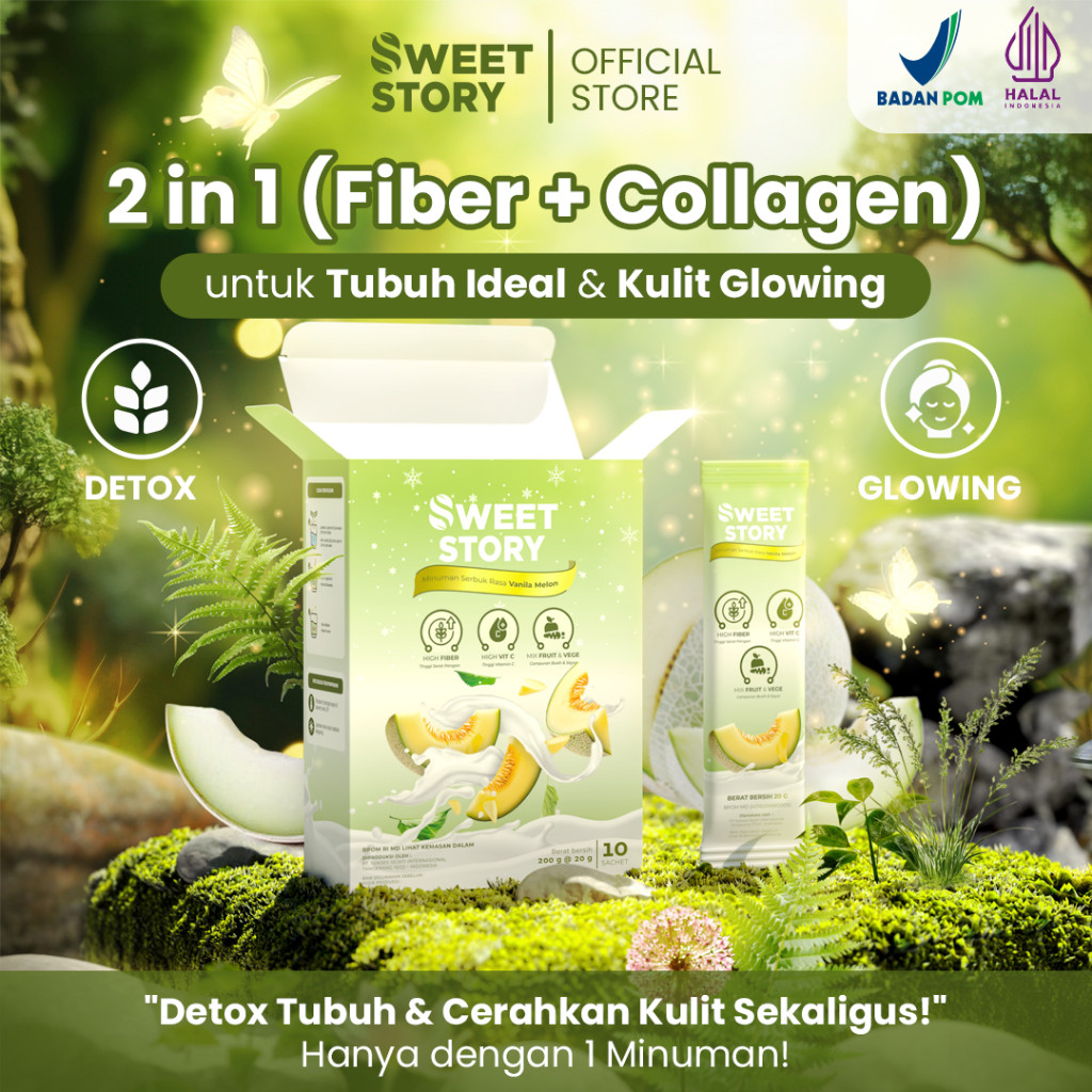 Sweet Story Fiber Detox + Collagen ( Harga Per 1 Sachet ) Minuman Penurun Berat Badan dan Pencerah Kulit | Detoks & Glowing | Fiber Drink Pelangsing Diet dan Detoks Glowing