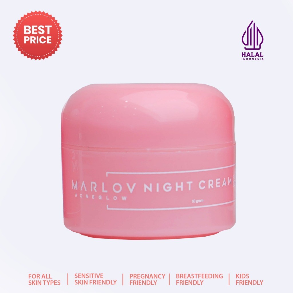 MARLOV Acne Glow Night Cream 10gr – Plant Extract, Sunflower Oil, Allantoin & Anti Bacterial