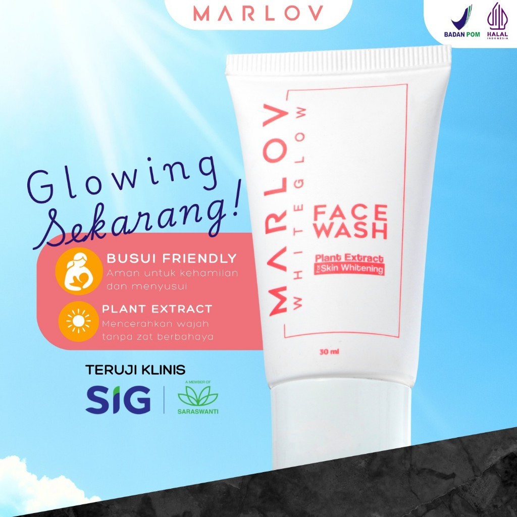 MARLOV White Glowing Face Wash Alami 70ml Sabun Cuci Muka untuk Wajah Lebih Lembut Cerah Bersinar