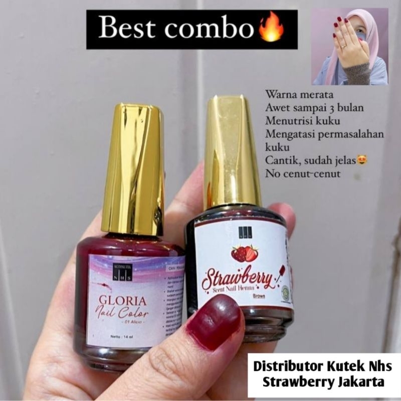 kutek BEST Kombo GLoria vs Strawberry NHS Henna Tahan 3 bulan HALAL bisa untuk shalat