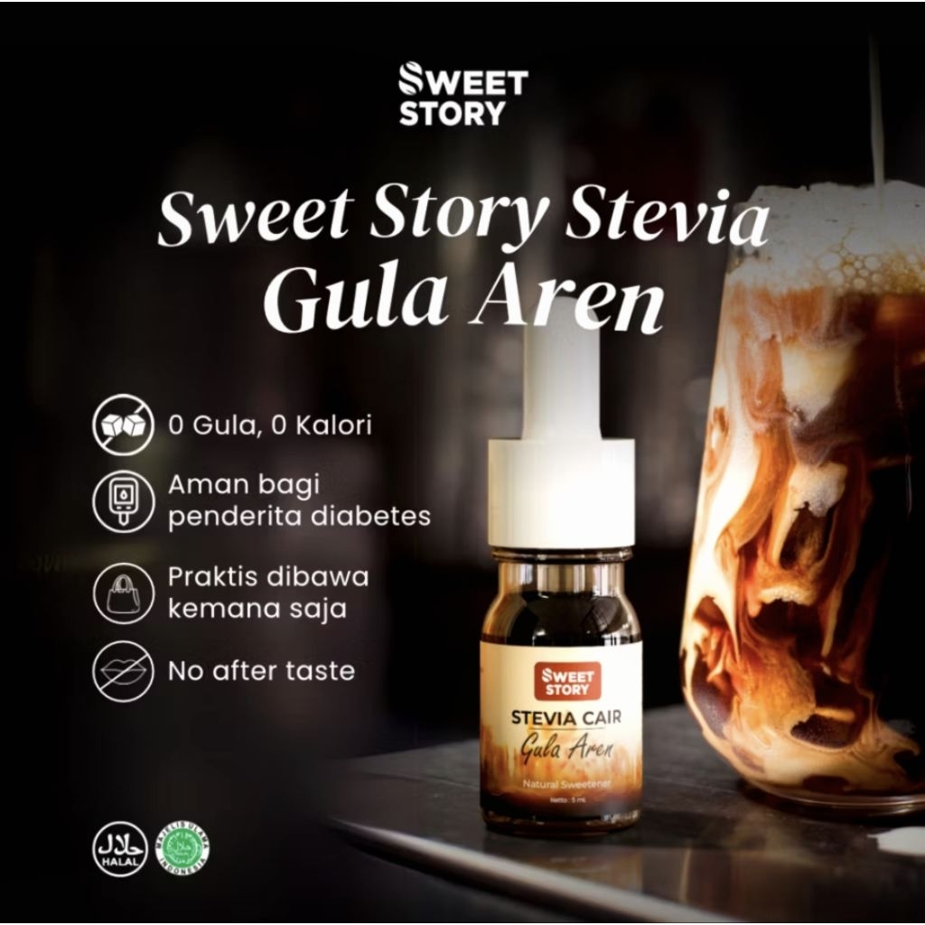 Sweet Story Stevia Cair Aren | 5 ML (Aren Stevia 5 ML 0 Kalori 0 Gula) Pemanis Alami Pengganti Gula