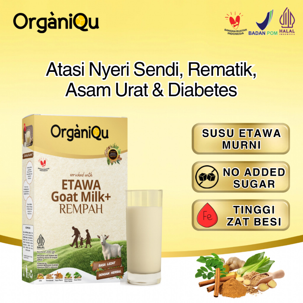 OrganiQu Etawa Goat Milk REMPAH No Sugar atasi nyeri sendi, rematik, asam urat, dan saraf kejepit