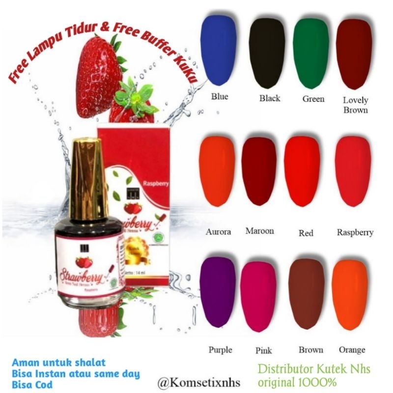 Henna Kutek Halal BPOM Bisa Untuk Shalat By Komsetix NHS Strawberry Ukuran 14 ML