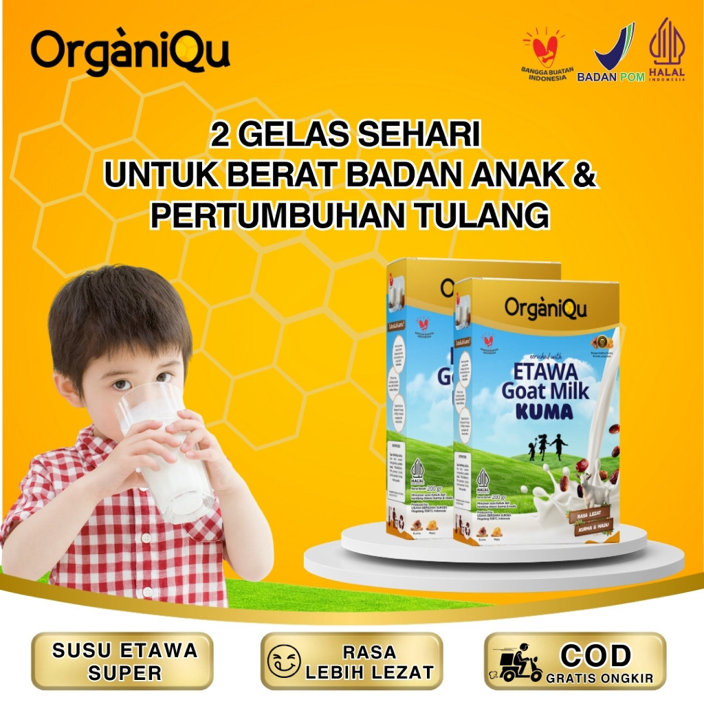 OrganiQu SUSU ETAWA NO ADDED SUGAR GOAT MILK KURMA MADU BANTU NUTRISI  ANAK, ibu hamil dan menyusui