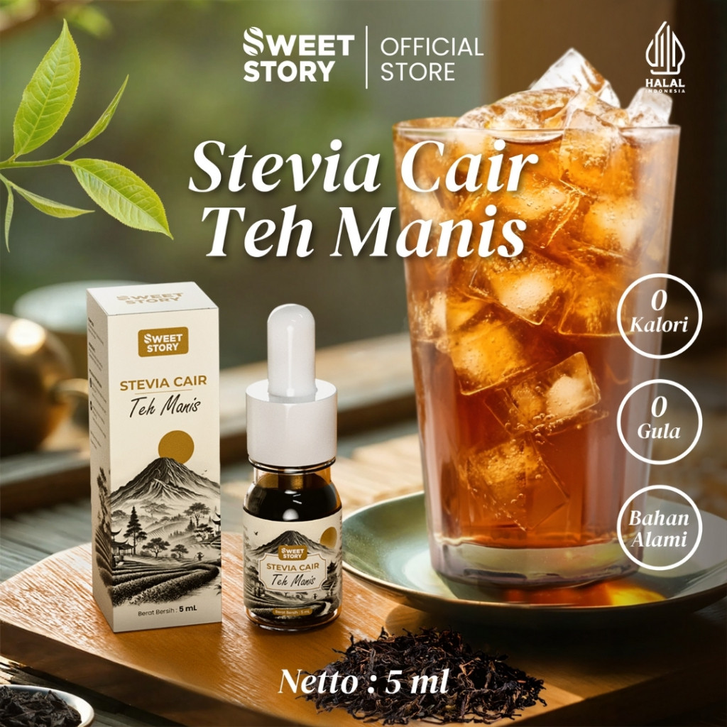 Sweet Story Stevia Cair Teh Manis 5 ML (Stevia Teh 5ML 0 Kalori 0 Gula) Pemanis Alami Pengganti Gula