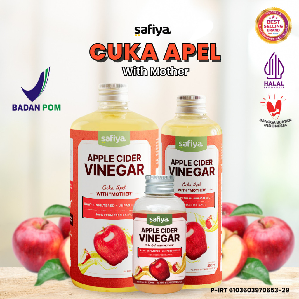 Safiya Cuka Apel 500 ML Apple Cider Vinegar With Mother 100% Asli HalweyJaktim