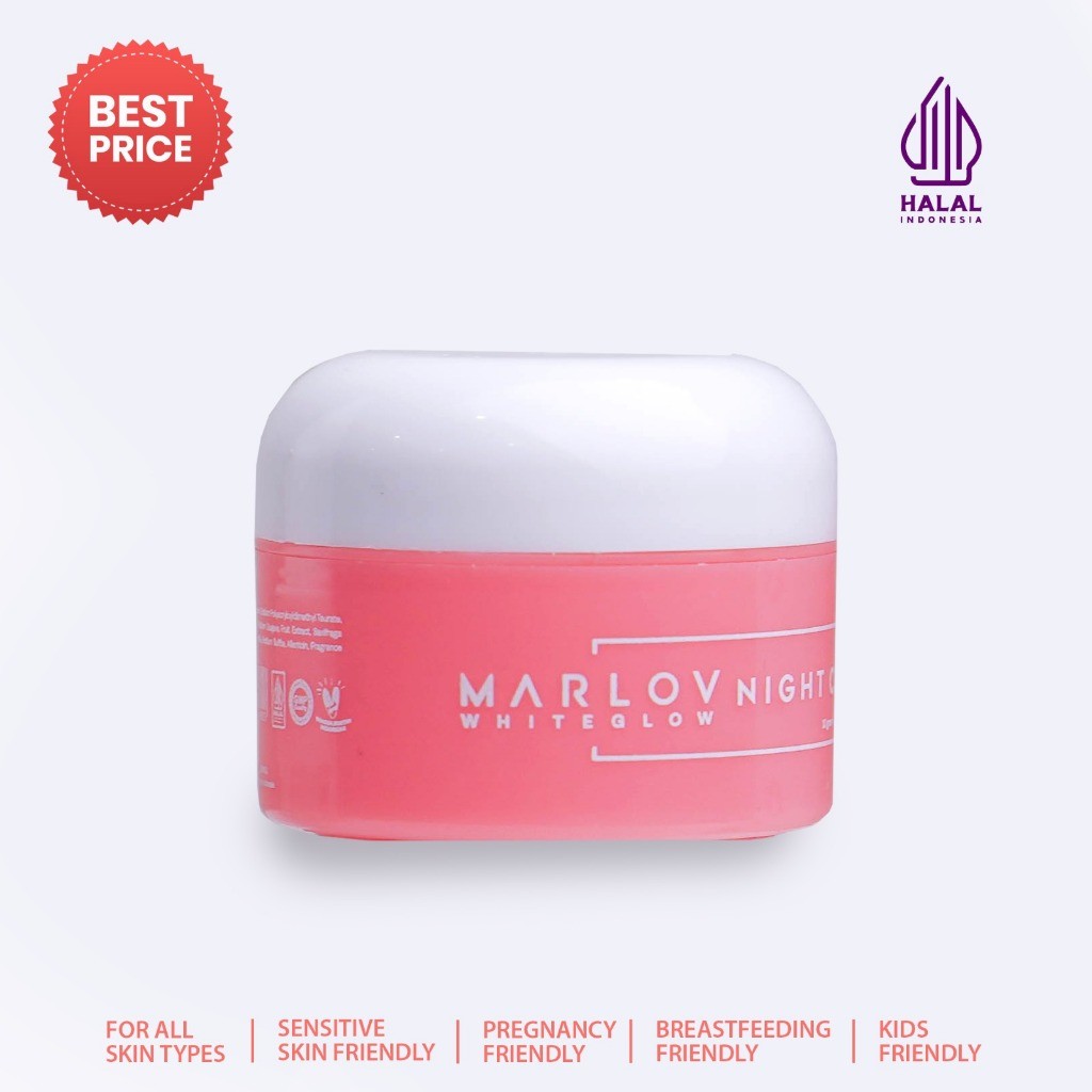MARLOV White Glow Night Cream 10gr | Whitening Plant Extract, Niacinamide, & Allantoin