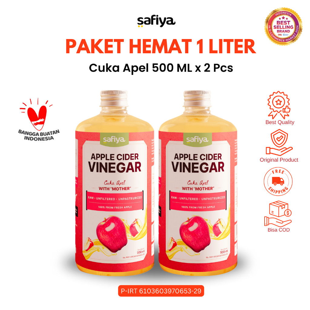 Safiya Cuka Apel 1 Liter Apple Cider Vinegar With Mother 100% Asli HalweyJaktim