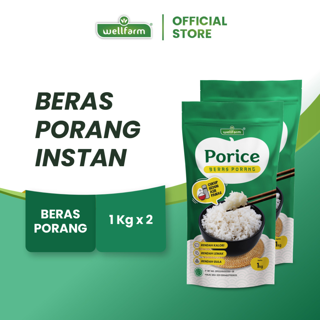 Terlaris WellFarm Beras Porang Porice 2 Kg, Spesial Bundle 2 Pcs | Beras Porang Diet Rendah Kalori