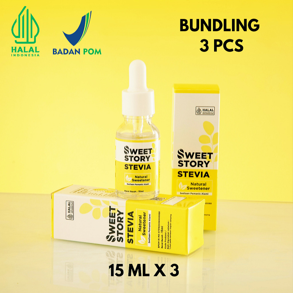 Sweet Story Stevia Cair 15 ml x 3 [ Bundling 3 Pcs ] Pemanis Alami Pengganti Gula 0 Kalori 0 Gula