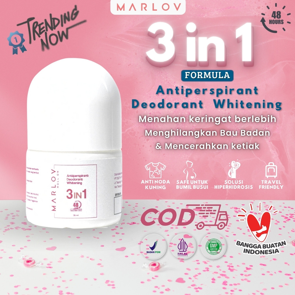 MARLOV Antiperspirant Deodorant Whitening 3in1 Roll-On 25ml Lindungi Ketiak 48jam dari Hiperhidrosis