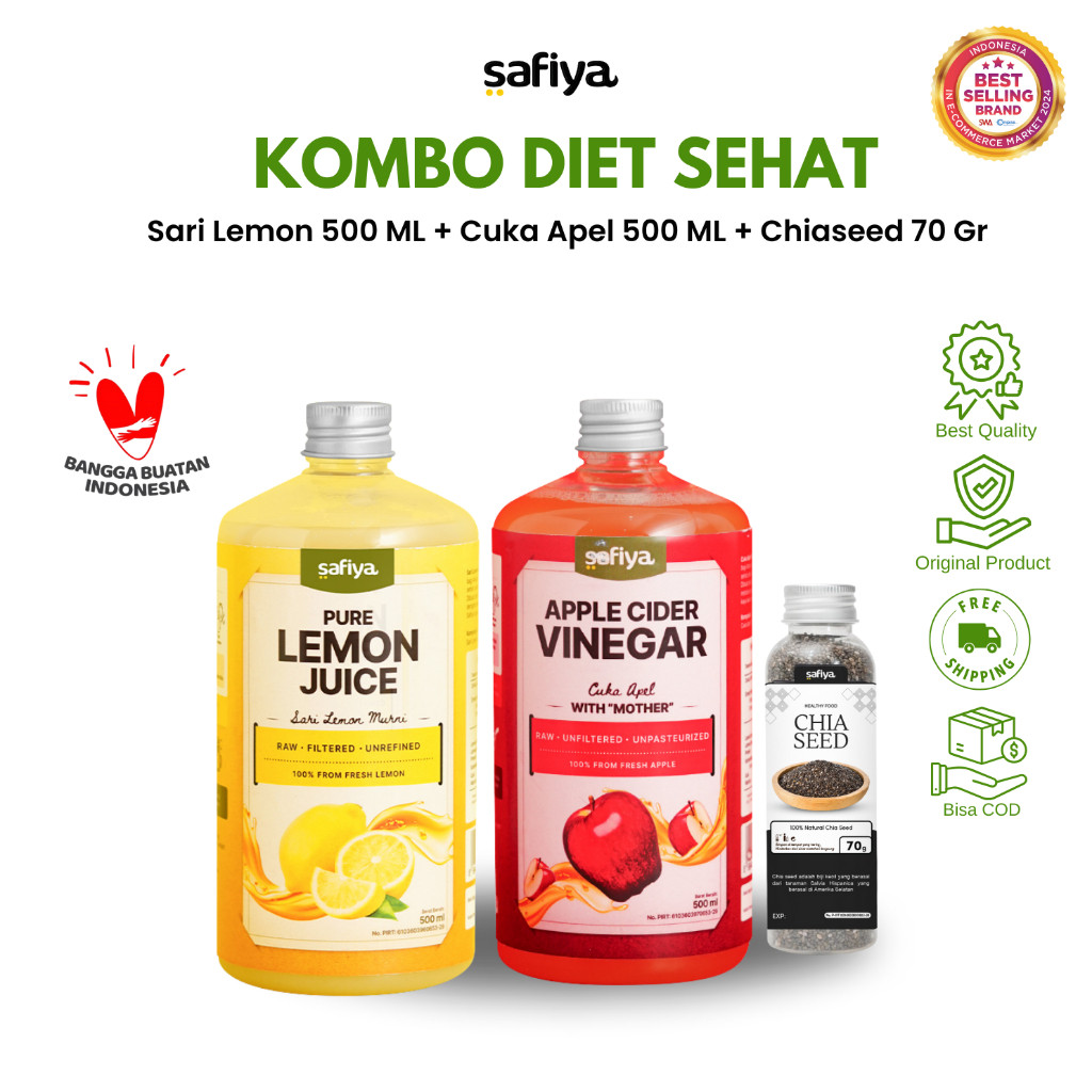 Safiya 3in1 Cuka Apel + Sari Lemon + Chiaseed 70 Gr Kombo Diet HalweyJaktim