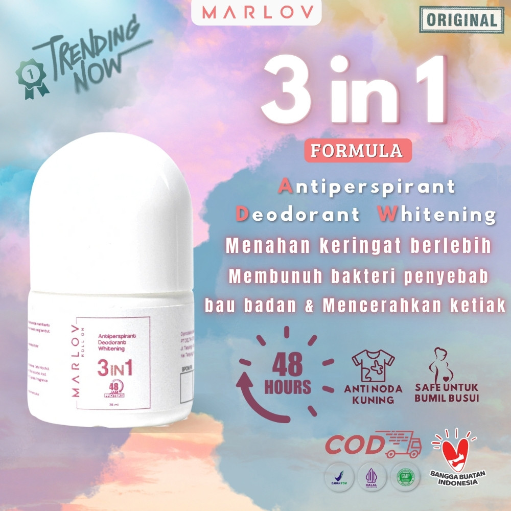 MARLOV Antiperspirant Deodorant Whitening Roll On 3 in 1 Formula 25ml