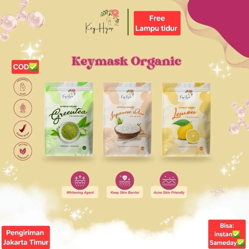 Keymask Organic 25gr Masker KEY HIJUP KEYMASK ORGANIC bengkoang, greentea, lemon, kopi, oatmeal, beras, Japanese rice, coffee perawatan wajah bekas Jerawat, noda hitam, bruntusan viral 25 65 gram masker organik resmi zaqiaz official store original