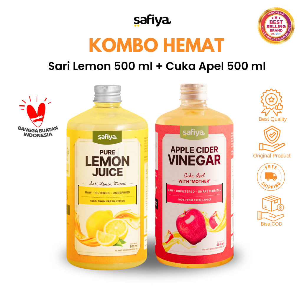 Safiya Paket Cuka Apel 500 ML + Sari Lemon 500 ML Original Detox HalweyJaktim