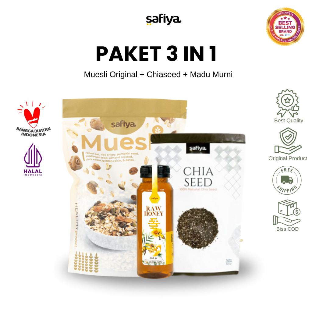 Safiya Paket 3in1 Muesli + Madu 350 Gr + Chiaseed 250 Gr HalweyJaktim