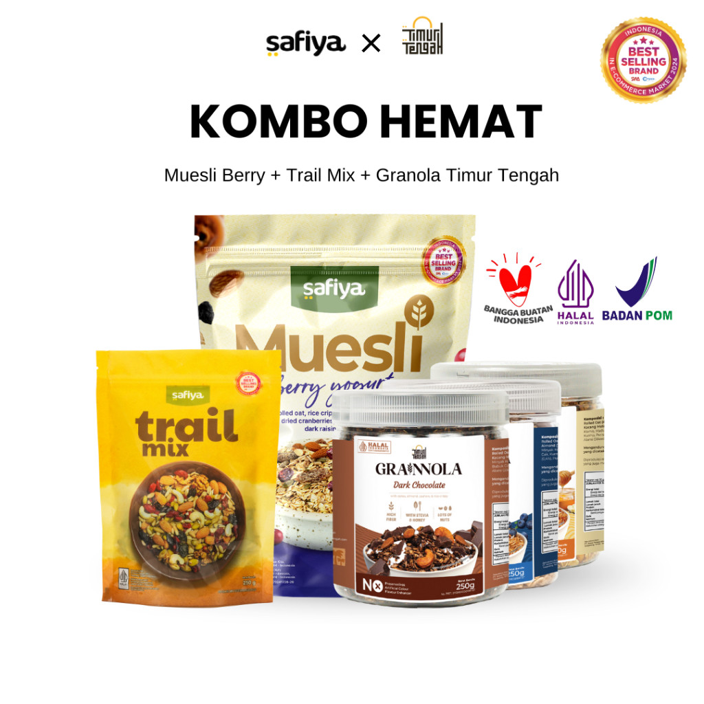 Safiya Kombo 3in1 Muesli + Trail Mix + Granola 250 Gr Timur Tengah HalweyJaktim