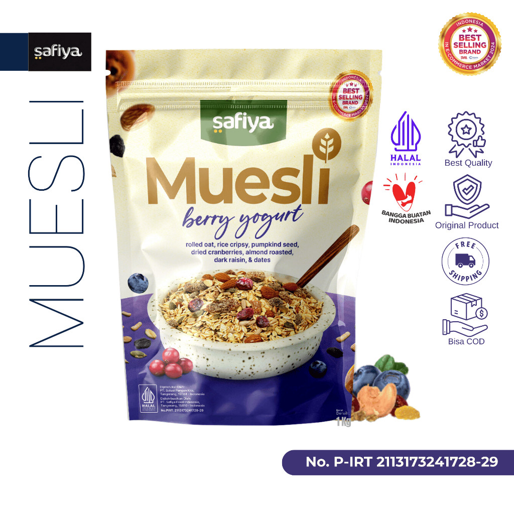 Safiya Muesli Berry Yogurt 1 Kg Sereal With Almond Premium HalweyJaktim