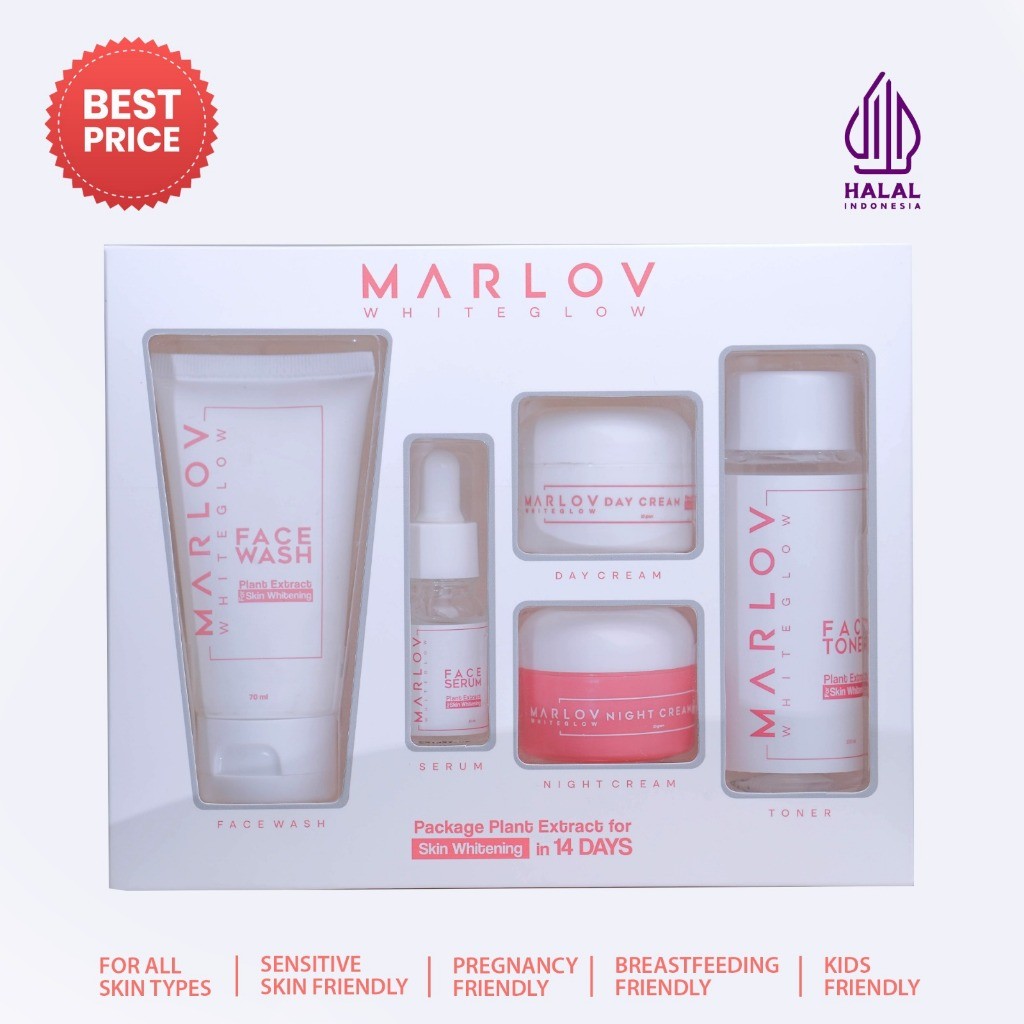 MARLOV Paket White Glow Series | Face Wash, Serum, Toner, Day Cream & Night Cream