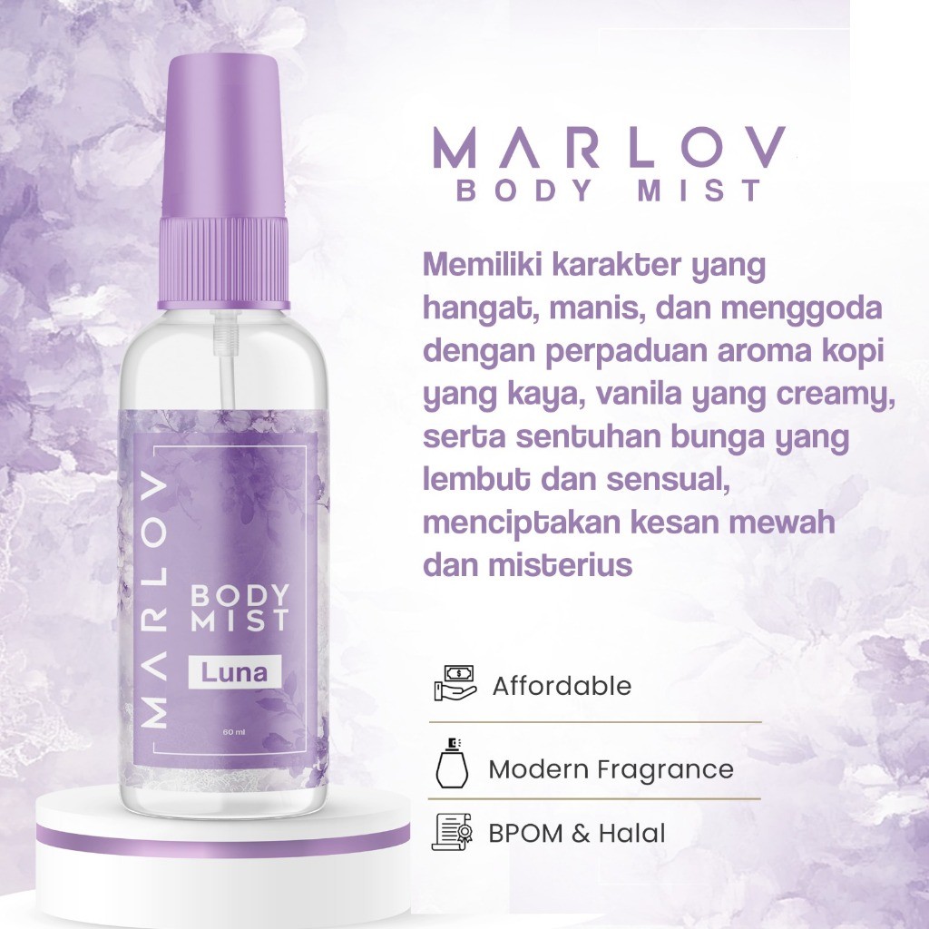 MARLOV Body Mist 60ml Luna Body Spray  Unisex Tahan Lama Parfum Wanita Wangi Segar 24 Jam Affordable