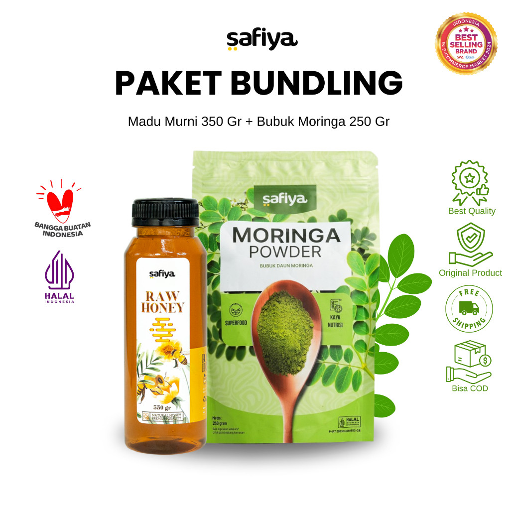 Safiya Paket Daun Kelor Bubuk 250 Gr Moringa + Madu Murni 350 Gr Premium HalweyJaktim