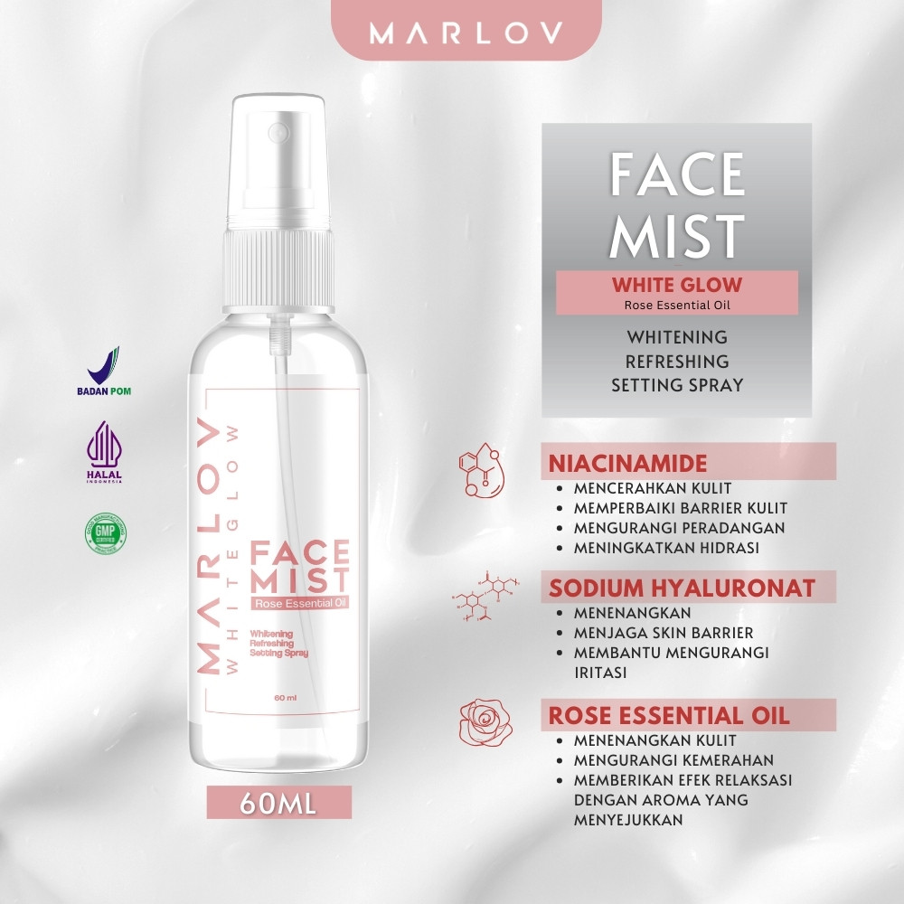 MARLOV White Glow Face Mist with Rose Essential Oil | Whitening, Refreshing & Setting Spray 60ml