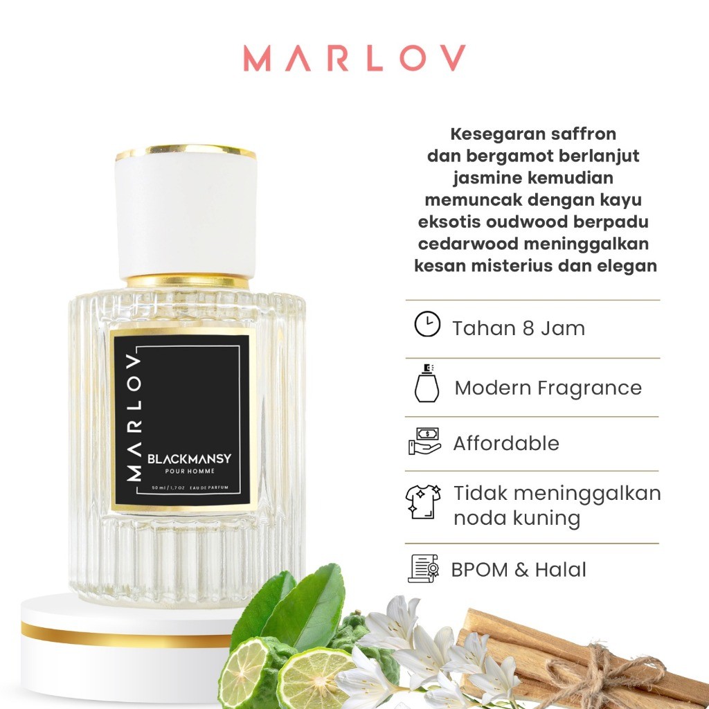 MARLOV Eau De Parfum 50ml Series Blackmansy Farfum  Pria dengan Saffron & Bergamot