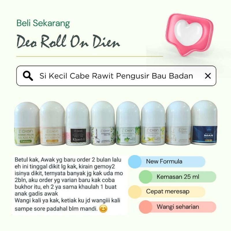 Deodorant Roll On DIEN 25 ml – Anti Bau Seharian Non Tawas Halal | Banyak Varian