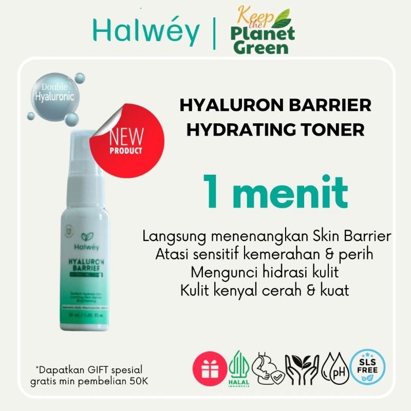 Hydrating Toner Hya Mist Halwey 30 ml (Hyaluronic, Anti Oksidant, Skin Barrier Toner)