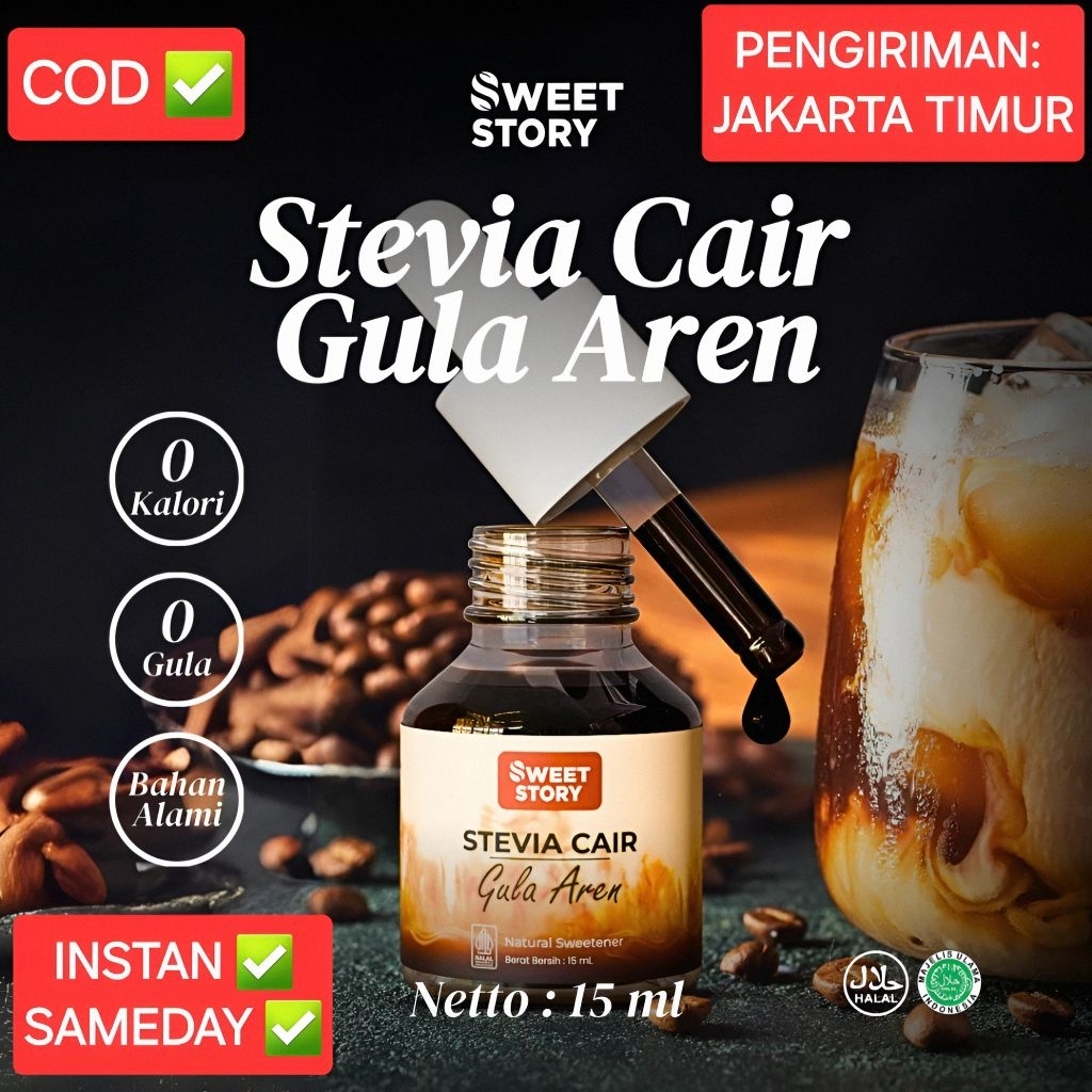 Sweet Story Stevia Cair Aren | 15 ML (Aren Stevia 15ML 0 Kalori 0 Gula) Pemanis Alami Pengganti Gula