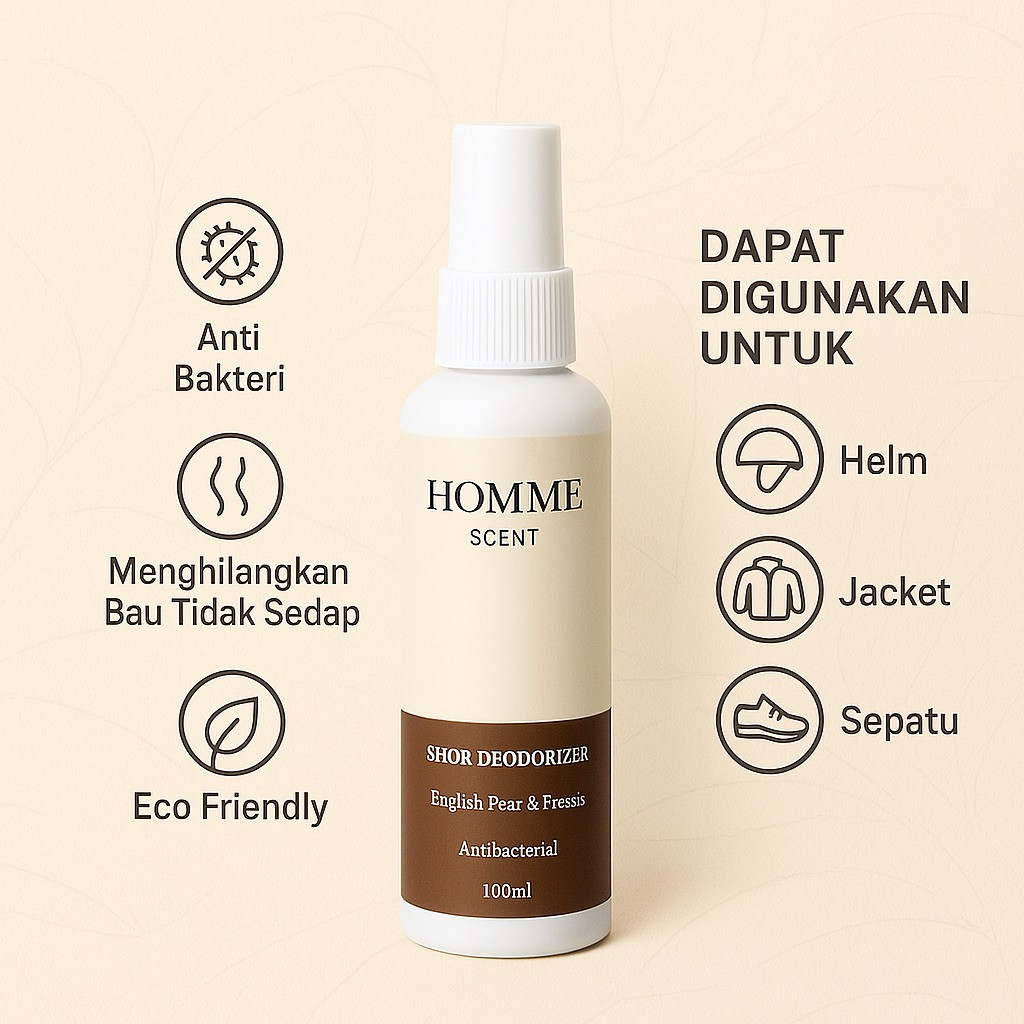 Terlaris Pengharum Pewangi Penghilang Bau Sepatu & kaki | Spray anti bau sepatu & bakteri | Homme Scent
