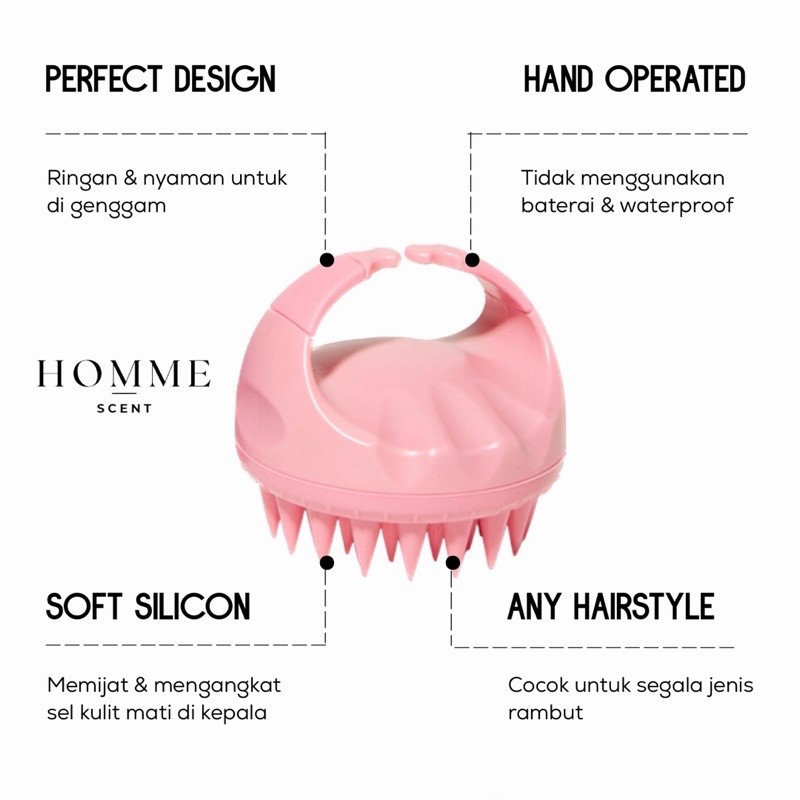 Terlaris Premium Soft Silikon Hair Brush Massage – Sikat Keramas Kulit Kepala – Homme Scent