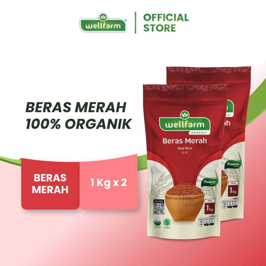 Terlaris WellFarm Beras Merah Organik Bundle 2 Pcs | Beras Merah Sosoh Organik Kualitas Eksport