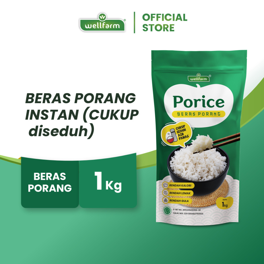 Terlaris WellFarm Beras Porang PORICE 1Kg, Cocok Untuk Diet dan Diabetes | Beras Shirataki Konjac Rice