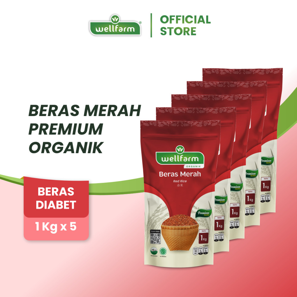 Terlaris WellFarm Beras Merah Organik Premium 5Kg | Beras Merah Wangi Baik Untuk Diet dan Diabetes